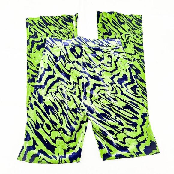 Zara Retro Swirl Split Hem Printed Jegging Wide Leg Green Blue Size Small - Picture 5 of 9